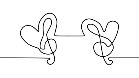 Continuous drawing line art of love music symbol with black line and white ba Stock Footage 158118722