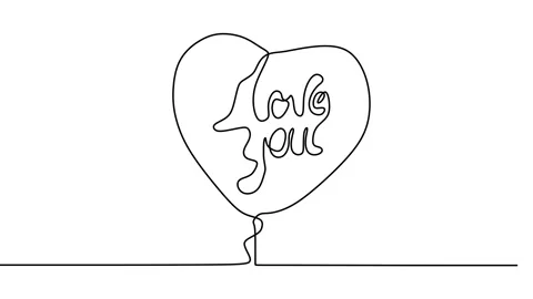 Continuous drawing line art of love balloon symbol with black line and white  Stock Footage 158132780