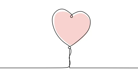 Continuous drawing line art of love balloon symbol with black line and white  Vidéo 158133793