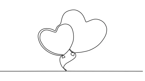 Continuous drawing line art of love balloon symbol with black line and white  Stock Footage 158134318