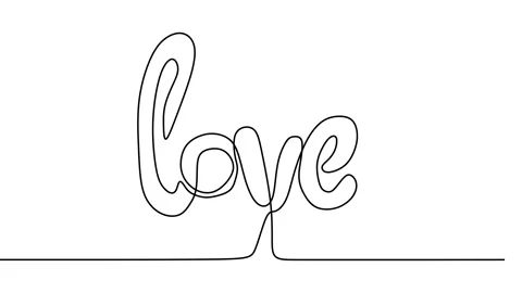 Continuous drawing line art of love symbol with black line and white backgrou Stock Footage 158134600