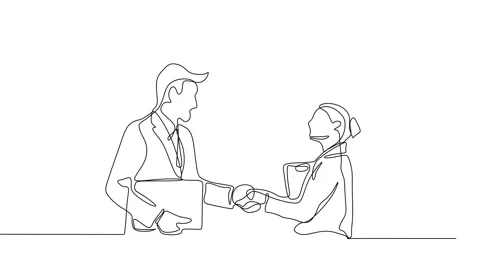 Continuous drawing line art of man and woman handshake at work with black lin Stock Footage 157045830