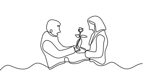 Continuous drawing line art of man surprise girl with black line and white Stock Footage 157074508