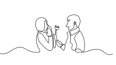 Continuous drawing line art of man surprise girl with black line and white ba Stock Footage 157074652