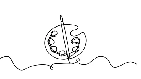Continuous drawing line art of paint palette with black line and white backgr Stock Footage 169495354