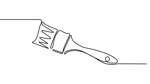 Continuous drawing line art of paint brush with black line and white backgrou Stock Footage 169503437