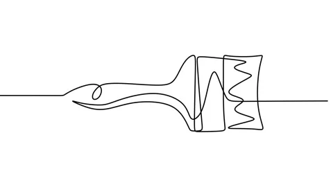 Continuous drawing line art of paint brush with black line and white backgrou Vidéo 169503453