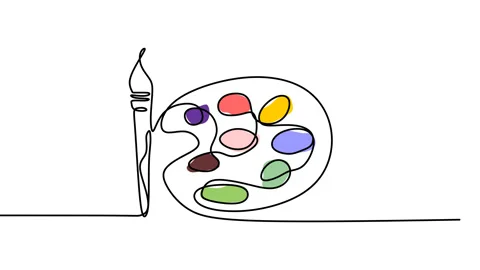 Continuous drawing line art of paint palette with black line and white backgr Stock Footage 169504221