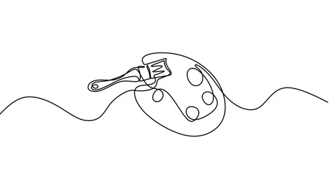 Continuous drawing line art of paint palette with black line and white backgr Stock Footage 169504228