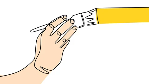 Continuous drawing line art of paint brush with black line and white backgrou Stock Footage 169504299