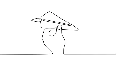 Continuous drawing line art of paper plane with black line and white backgrou Stock Footage 158115610