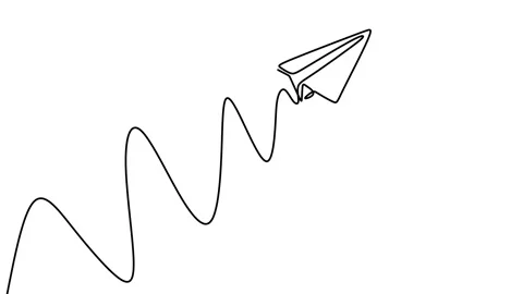 Continuous drawing line art of paper plane with black line and white backgrou Stock Footage 169504677