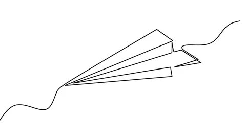 Continuous drawing line art of paper plane with black line and white backgrou Stock Footage 169504786