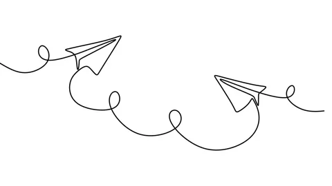 Continuous drawing line art of paper plane with black line and white backgrou Vidéo 169505122