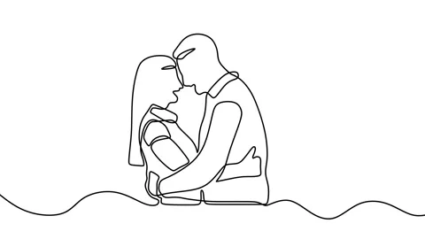 Continuous drawing line art of romantic couple with black line and white back Stock Footage 157067288