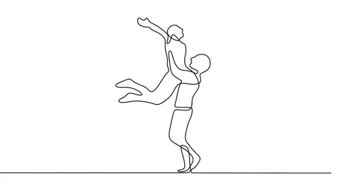 Continuous drawing line art of romantic couple with black line and white back Stock Footage 157067330