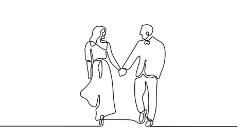 Continuous drawing line art of romantic couple with black line and white back Stock Footage 157068140