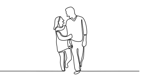 Continuous drawing line art of romantic couple with black line and white back Stock Footage 157071740
