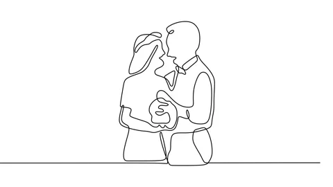 Continuous drawing line art of romantic couple with black line and white back Stock Footage 157072697