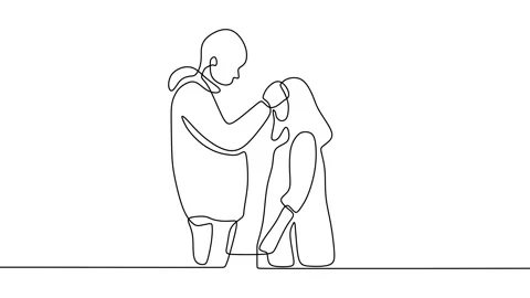Continuous drawing line art of romantic couple with black line and white back Stock Footage 157072716
