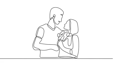Continuous drawing line art of romantic couple with black line and white back Stock Footage 157072731