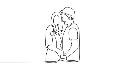 Continuous drawing line art of romantic couple with black line and white back Stock Footage 157072866