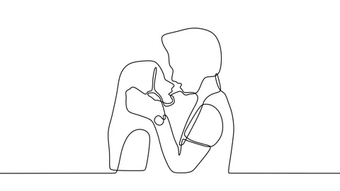 Continuous drawing line art of romantic couple with black line and white back Stock Footage 157073304