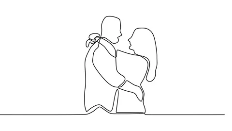 Continuous drawing line art of romantic couple with black line and white back Stock Footage 157073827