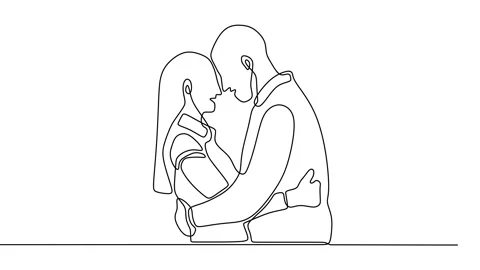 Continuous drawing line art of romantic couple with black line and white back Stock Footage 158124943
