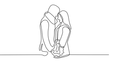 Continuous drawing line art of romantic couple with black line and white back Stock Footage 158125078