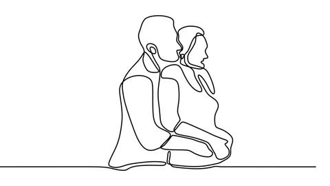 Continuous drawing line art of romantic couple with black line and white back Stock Footage 158125094