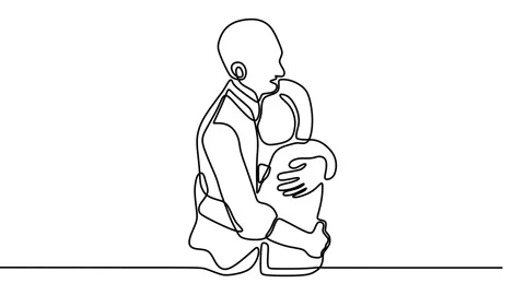 Continuous drawing line art of romantic couple with black line and white back Stock Footage 158125220