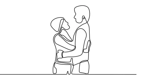 Continuous drawing line art of romantic couple with black line and white back Stock Footage 158126238