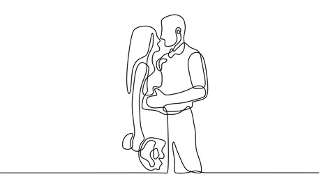 Continuous drawing line art of romantic couple with black line and white back Stock Footage 158126250