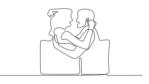 Continuous drawing line art of romantic couple with black line and white back Stock Footage 158131486