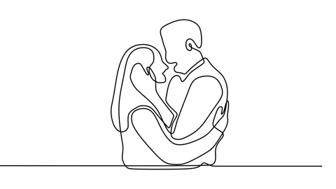 Continuous drawing line art of romantic couple with black line and white back Stock Footage 158142850