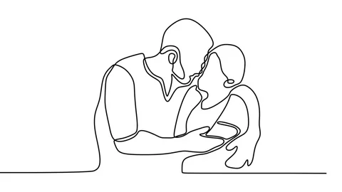 Continuous drawing line art of romantic couple with black line and white back Stock Footage 158143689