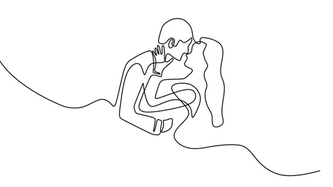 Continuous drawing line art of romantic couple with black line and white back Stock Footage 169499208