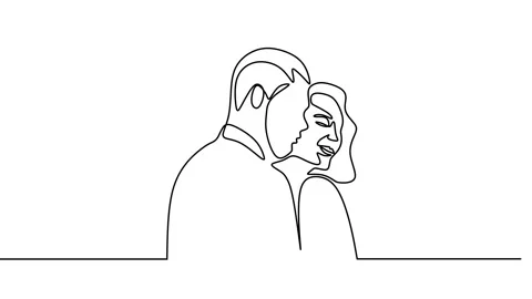Continuous drawing line art of romantic couple with black line and white back Stock Footage 169499269