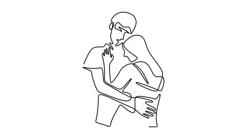 Continuous drawing line art of romantic couple with black line and white back Vidéo 169501368