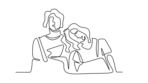 Continuous drawing line art of romantic couple with black line and white back Stock Footage 169501410