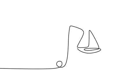 Continuous drawing line art of scale law symbol with black line and white bac Stock Footage 169525884