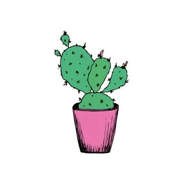 Continuous drawing line. Homemade cactus in a pot. isolated illustration on a Illustrazione stock