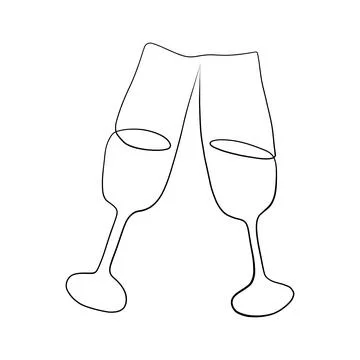 Continuous drawing of lines. Line art of two glasses. Continuous drawing of l Stock Illustration