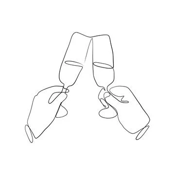 Continuous drawing of lines. Line art of two glasses in hands. Continuous dra Stock Illustration