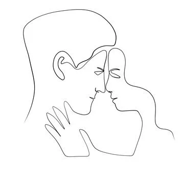 Continuous drawing of lines. Line art of kissing lovers. Continuous line dr.. Stock Illustration