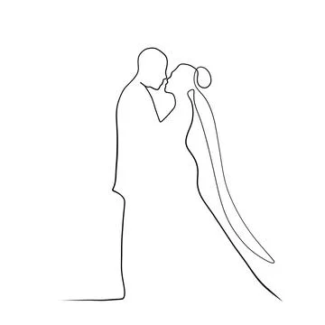 Continuous drawing of lines. Line art of lovers kissing. Wedding, bride and.. Stock Illustration