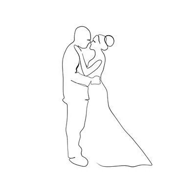 Continuous drawing of lines. Line art of lovers kissing. Wedding, bride and.. Stock Illustration