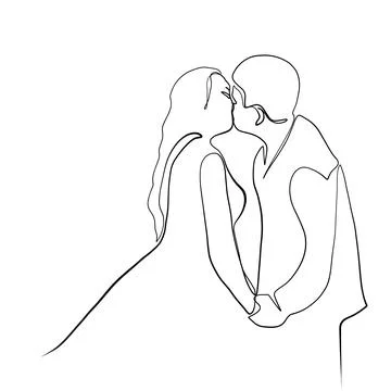 Continuous drawing of lines. Line art of kissing lovers. Continuous line draw Stock Illustration