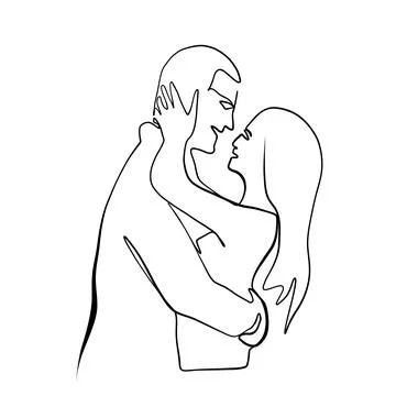 Continuous drawing of lines. Line art of kissing lovers. Continuous line draw Stock Illustration